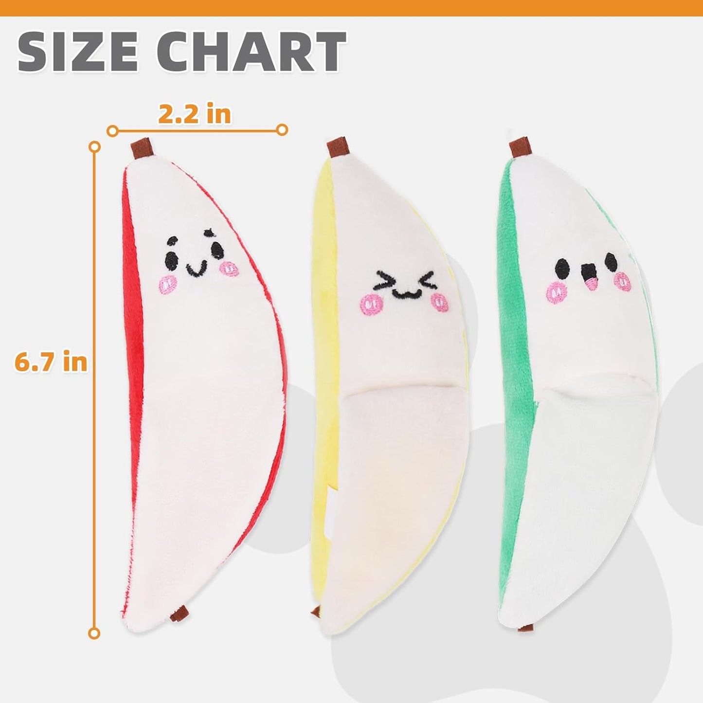 KOOLTAIL Cat Catnip Toys Banana, 3 Pack Expression Durable Soft Kicker Toy Filled with Natural Catnip Cotton, Self Play Interactive Bite Resistant Chew Teeth Cleaning Gift for Indoor Most Cats Kitten