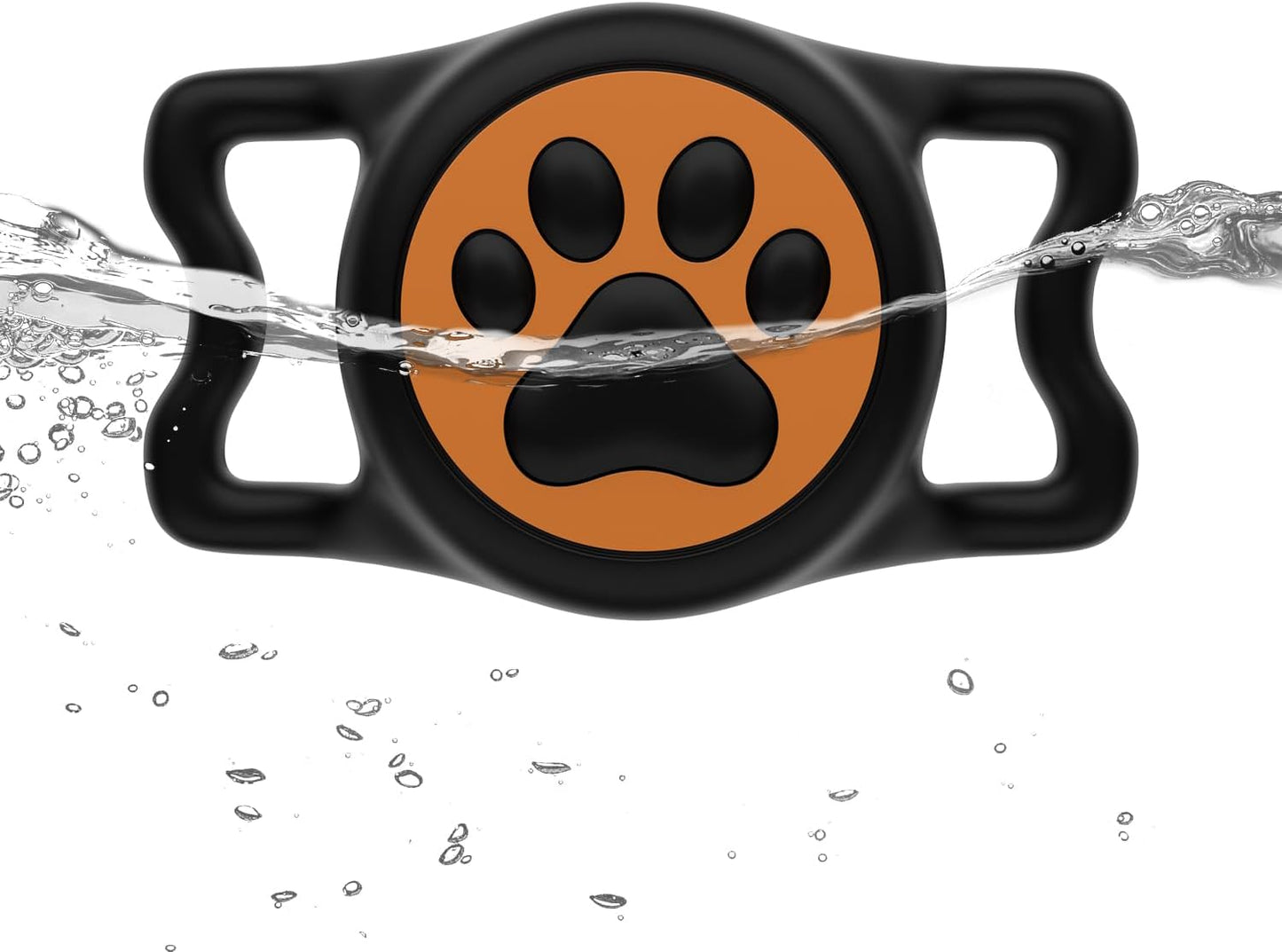 IP68 Waterpoof Dog Air tag Holder, Stretchy Silicone Full Body Covered Apple Air Tag Holder for Dog Cat Collar Fit All Width Collar (Black & Orange, 1 Pack)