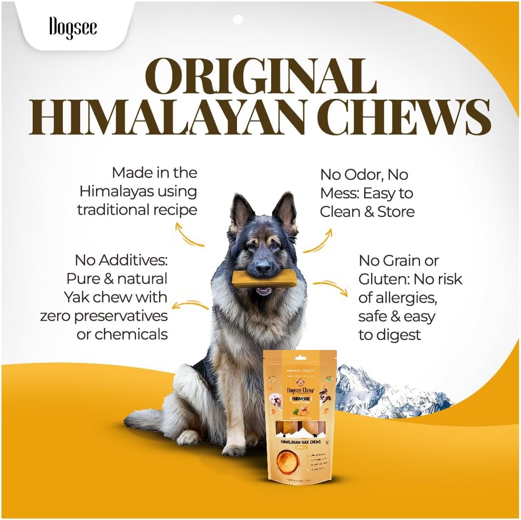 Dogsee Yak Cheese Himalayan Dog Chews with Turmeric 1lb (Large - 4 Bars) | 100% All Natural | Treats for Large Breed | Dog Chews Long Lasting for Joint Inflammation | High Protein | Dental Sticks