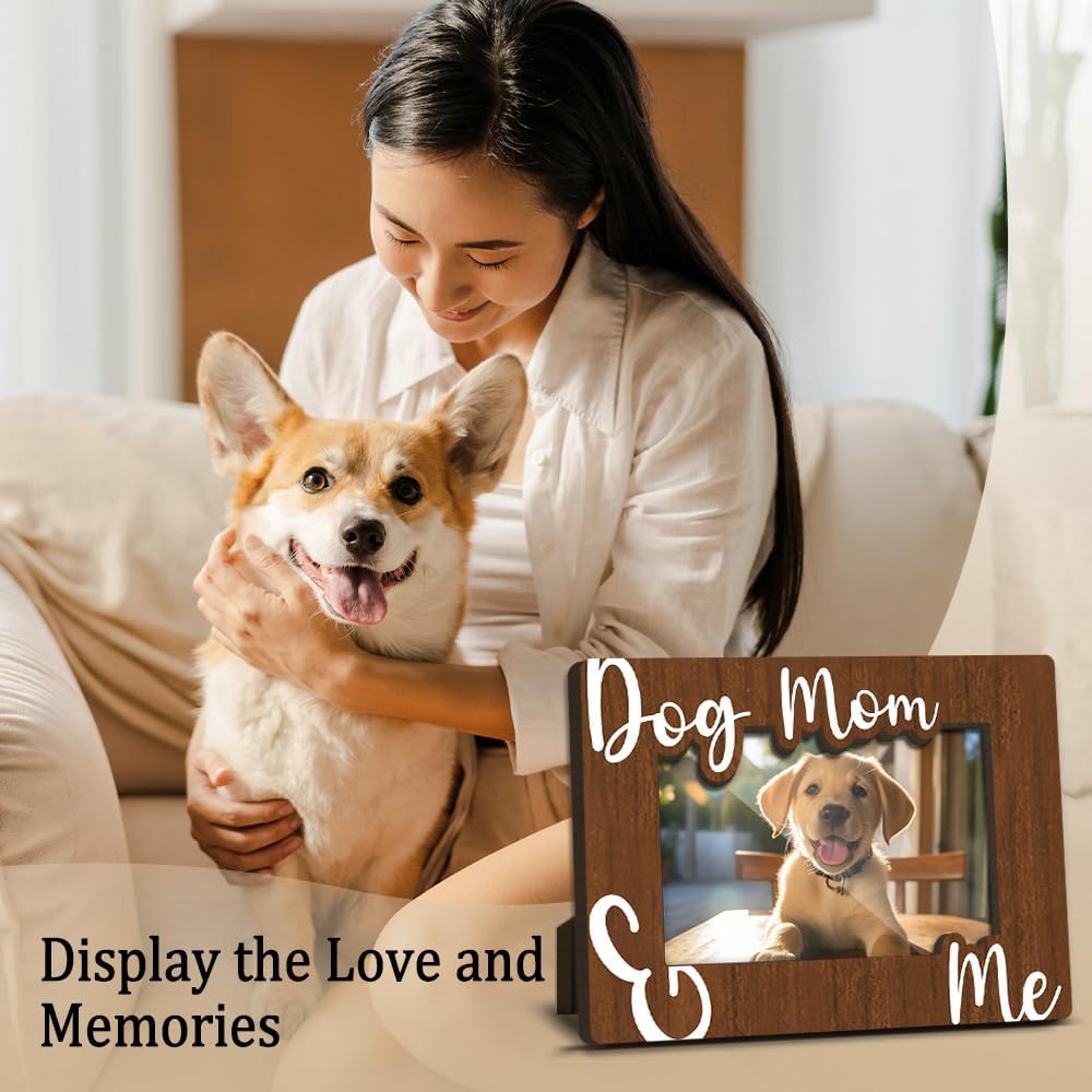 Dog Mom and Me Wooden Picture Frames Present for Dog Lover Pet Owner Women Girls Friends Puppy Memorial Keepsake Home Office Living Room Tabletop Decor Picture Picture Frames 4x6 Photo - YY016