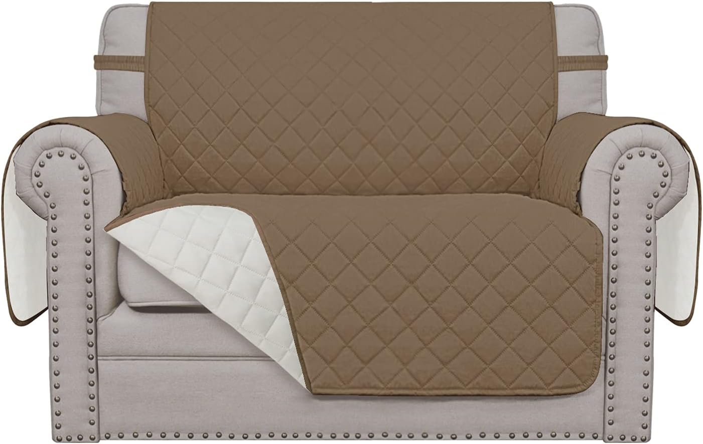 Easy-Going Oversized Chair Sofa Slipcover Reversible Sofa Cover Water Resistant Couch Cover Furniture Protector Cover with Elastic Straps for Pets Dog (Oversized Chair, Camel/Ivory)