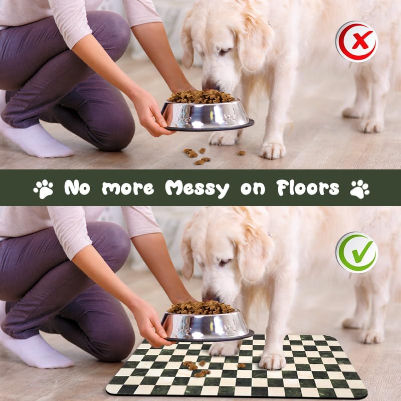 Dog Food Mats for Floors Waterproof, Pet Water Bowl Mats Pet Feeding Absorbent Placemats Plaid 24 * 32 inch