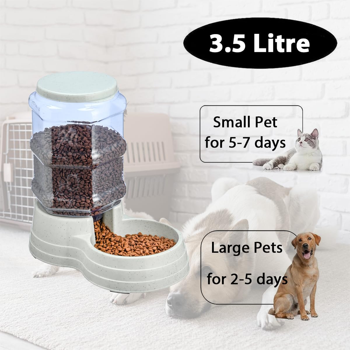 Gravity Automatic Pet Feeder for Large Breeds,3.8L Large Dog Food Feeder Dispenser with Detachable Top Lid,Large Capacity Dry Food Storage Bowl for Large Pet