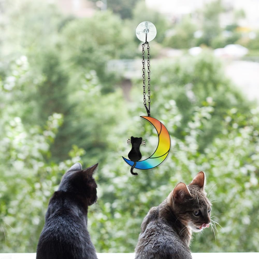 callie Cat Memorial Gifts for Loss of Cats, Pet Memorial Suncatcher Decor for Windows Hanging, Sympathy Bereavement Gift for Cat Lovers (Rainbow Sitting)