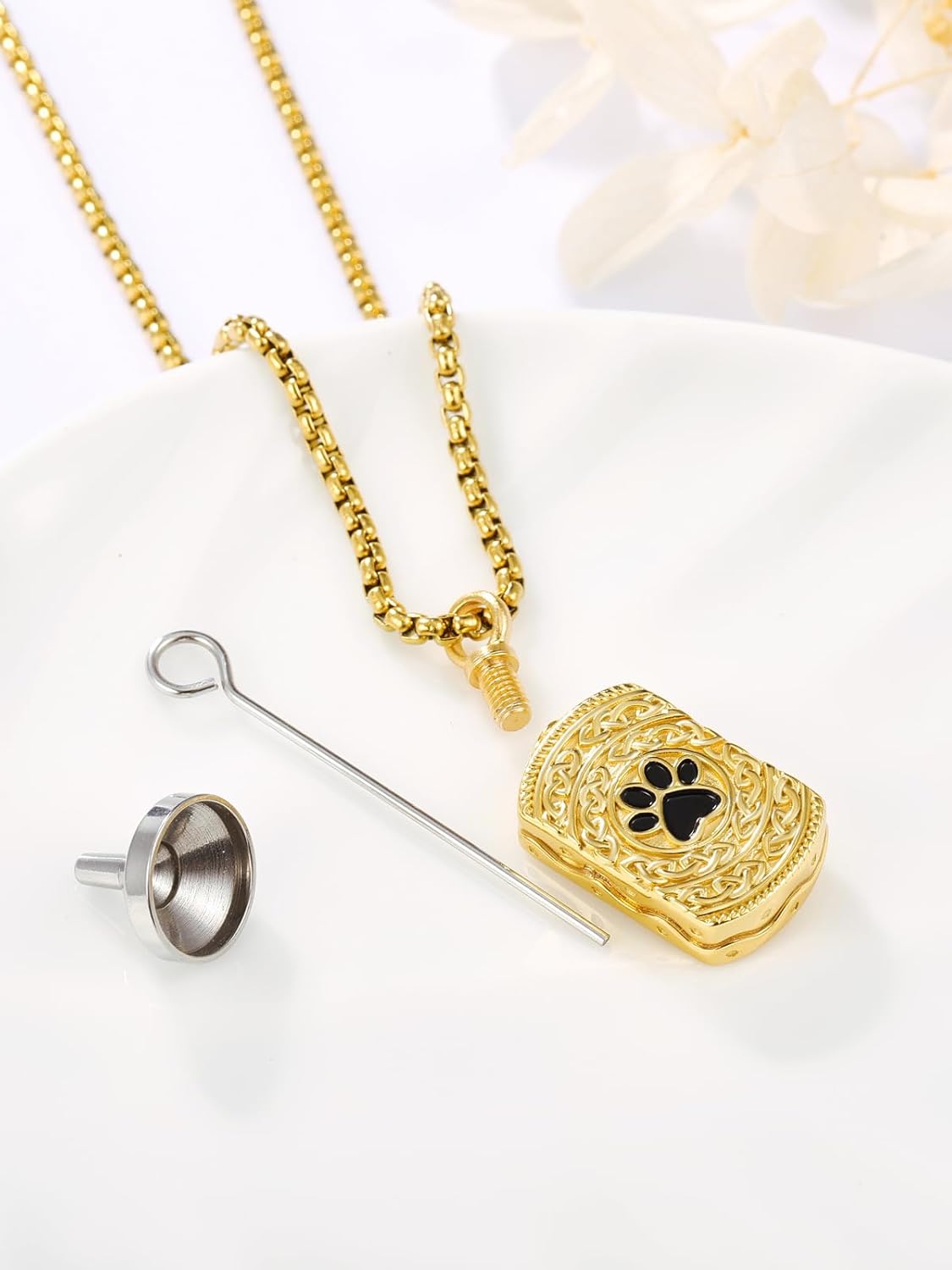 Pet Cremation Urn Necklace for Dog Cat Ashes 925 Sterling Silver Paw Print Keepsake Pendant Celtic Knot Memorial Jewelry for Women Men