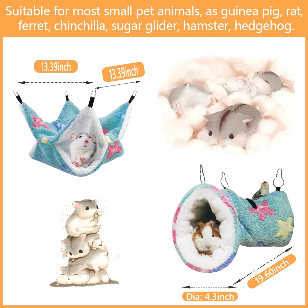 LEFTSTARER Guinea Pig Ferret Rat Hammock Toy Small Animal Cage Accessories Hideout Tunnel & Bunkbed Hammock for Rat Ferret Guinea Pig Hamster Sugar Glider Chinchilla (Star-Green)