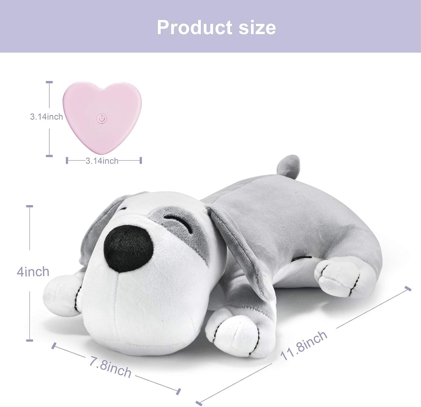 Heartbeat Dog Toy Puppy Toy Dog Anxiety Toy to Separate Relief for Pet Cuddle Soother Comfort Calming Create Training Sleep Aid Behavioral Aid Heartbeat Stuffed Animal, Grey