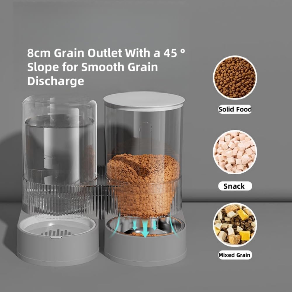 Gravity Cat Feeder and Water Dispenser, 2 in 1 Automatic Cat Feeder with 180 Degree Rotatable, 2 Pack Large Capacity Self Feeding for Small Medium Dog Puppy Kitten, Black, 0.8 Gallon x 2