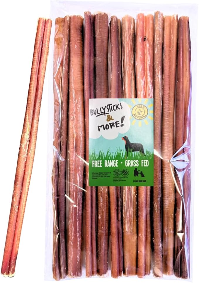 BULLYSTICKS & MORE 12 Inch Bully Sticks (Regular - 8 Pack) | Bully Sticks for Medium Dogs | 100% Grass Fed Beef | Dog Parents Choice Bully Stick Dog Chews | No Hide Bully Bones