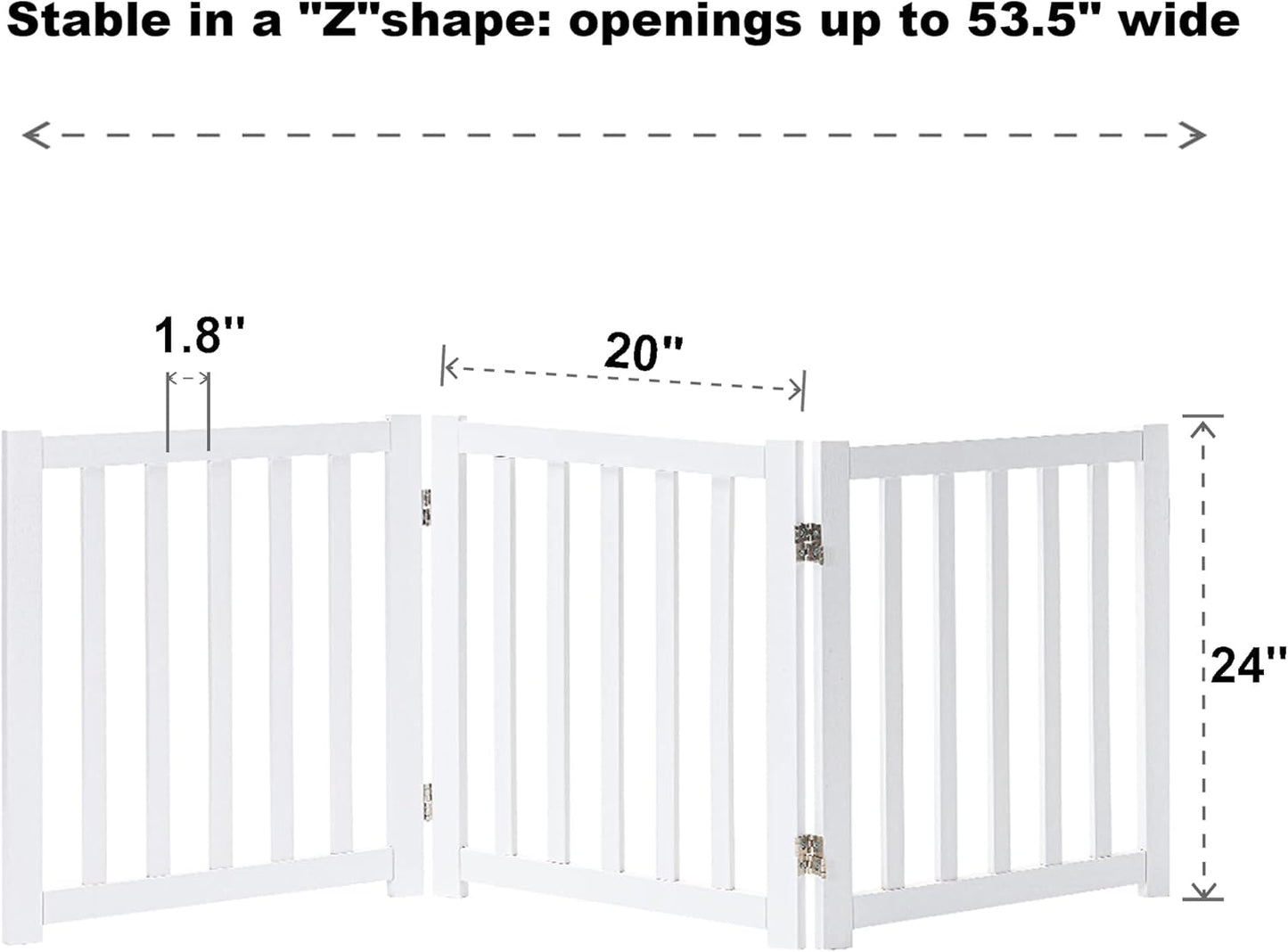 LZRS 3-Panel Wooden Free Standing Foldable Dog Gate Indoor – 24" High,Step-Over Safety Pet Gate for Doorways, Stairs, Hallways, Indoor Dog Barrier for Small to Medium Dogs & Puppies, White