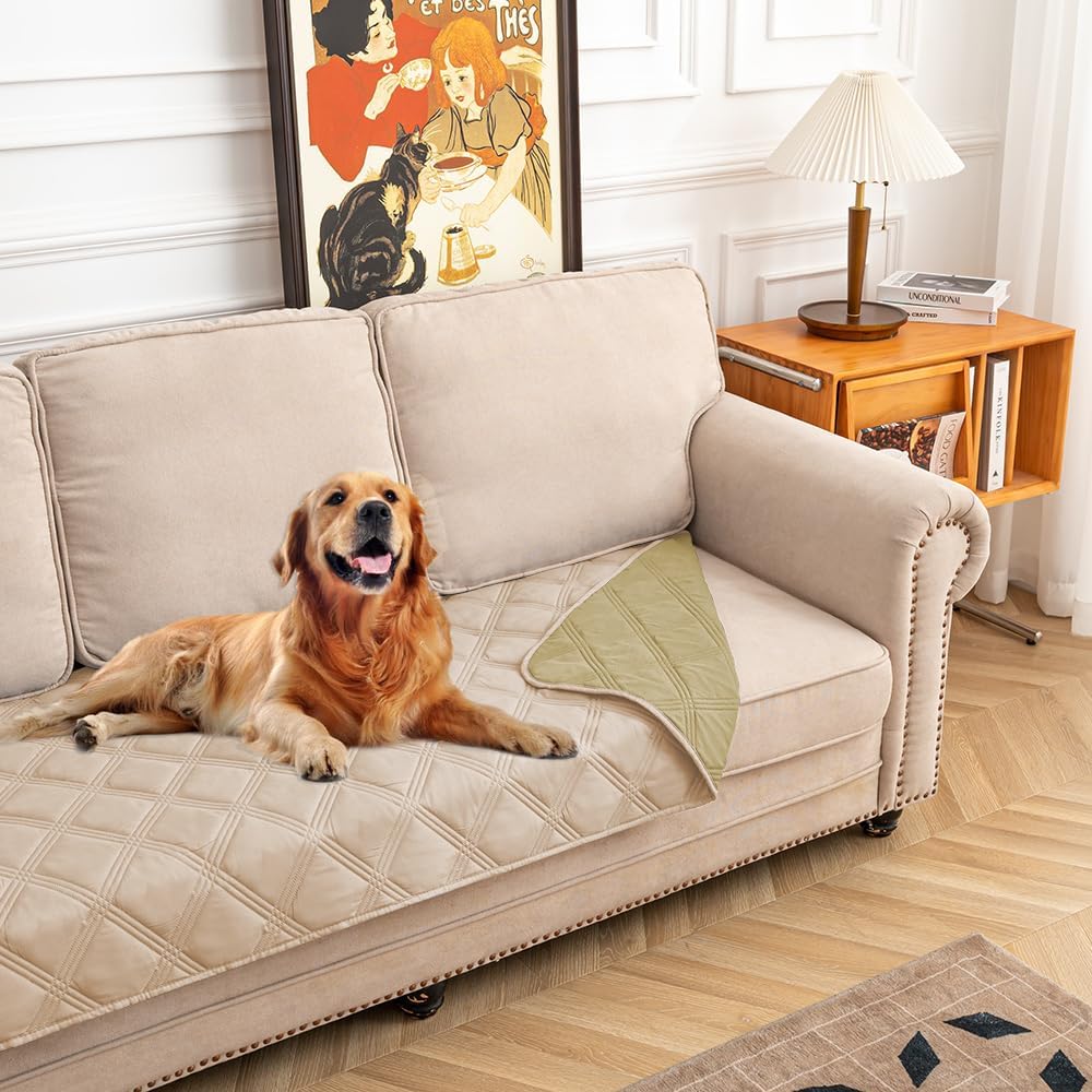 fuguitex Waterproof Dog Blanket Reversible for Small Dogs Resistant Leakproof Washable Couch Cushion Bed Protector Cover for Indoor Furniture Pet Friendly（30"*70",Beige+Taupe