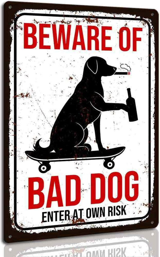 Beware of Dog Signs for Fence Funny Warning Metal Signs Enter At Own Risk Plaque 8 x 12 inch