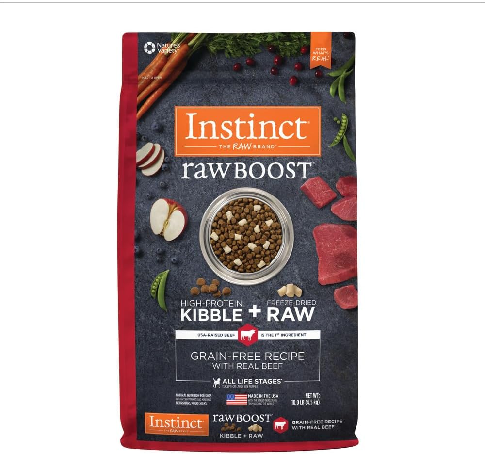 Instinct Raw Boost, Natural Dry Dog Food with Freeze Dried Pieces, High Protein, Grain Free Recipe - Real Beef, 10 lb. Bag