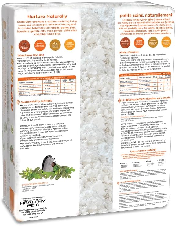 CritterCare Natural Snowflake Paper Small Pet Animal Bedding - Odor Control, Unscented, 99% Dust Free, Super Absorbent, White, 50L, Great for Rabbits, Guinea Pigs, Hamsters, Gerbils, Mice, Rats