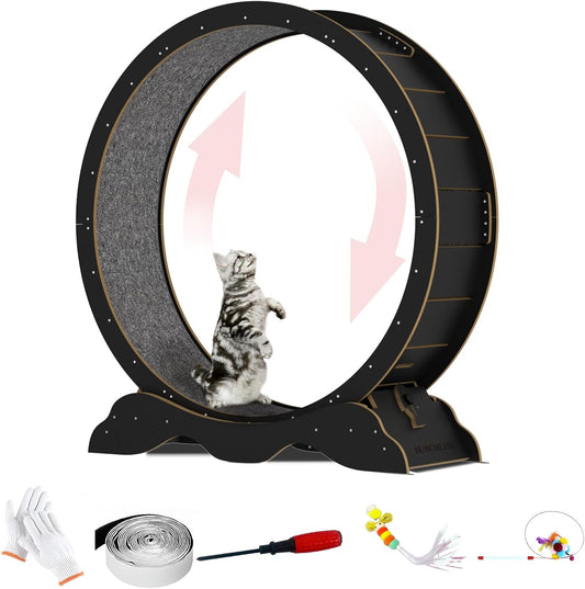 Cat Exercise Wheel 45 Inch Cat Treadmill for Indoor Cats, Running Wheel with Detachable Carpeted Runway, Cats Running Wheel Carpet Suitable for Most Pets Weight Loss and Health (Black, L)