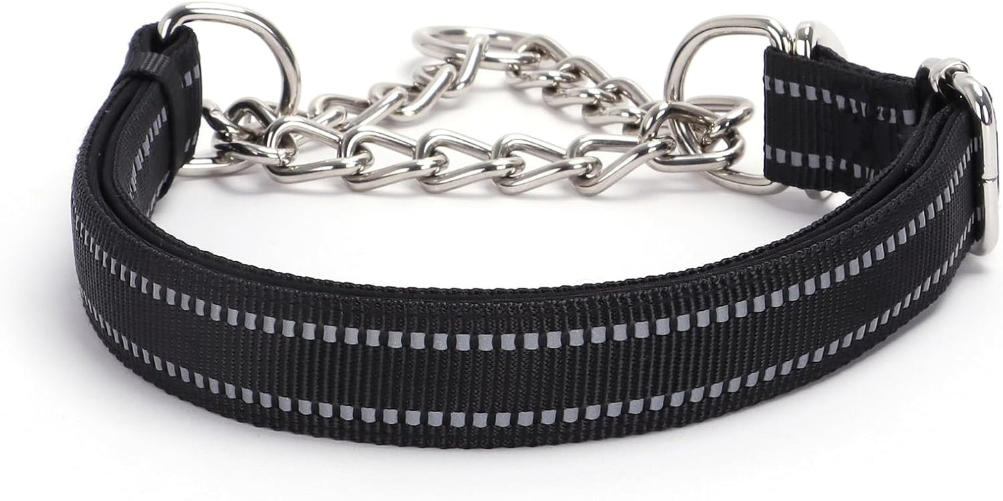 Choke Chains Large Dogs，Stainless Steel Chain Dog Martingale Collar, No Pull Slip Cinch Training Escape Proof Heavy Duty Dog Collar for Small Medium Large Pet Girl Female Dogs，Black XL