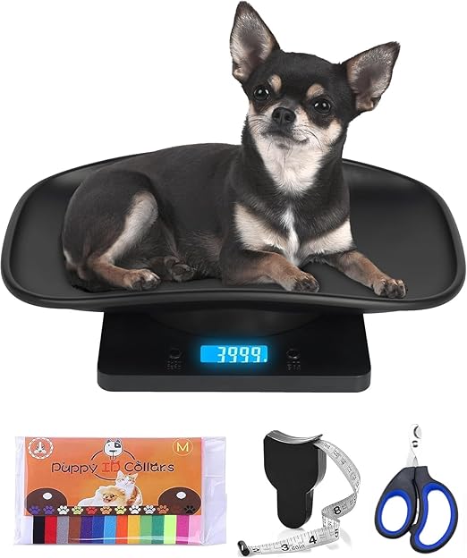 Puppy Scales for Weighing, Multi-Function LCD Digital Puppy Scale for whelping with 15 Puppy Collars,Tape Measure＆Nail Clipper, Baby Scales for Small Dogs Cats Crawl Pet, Capacity up to 33 lb