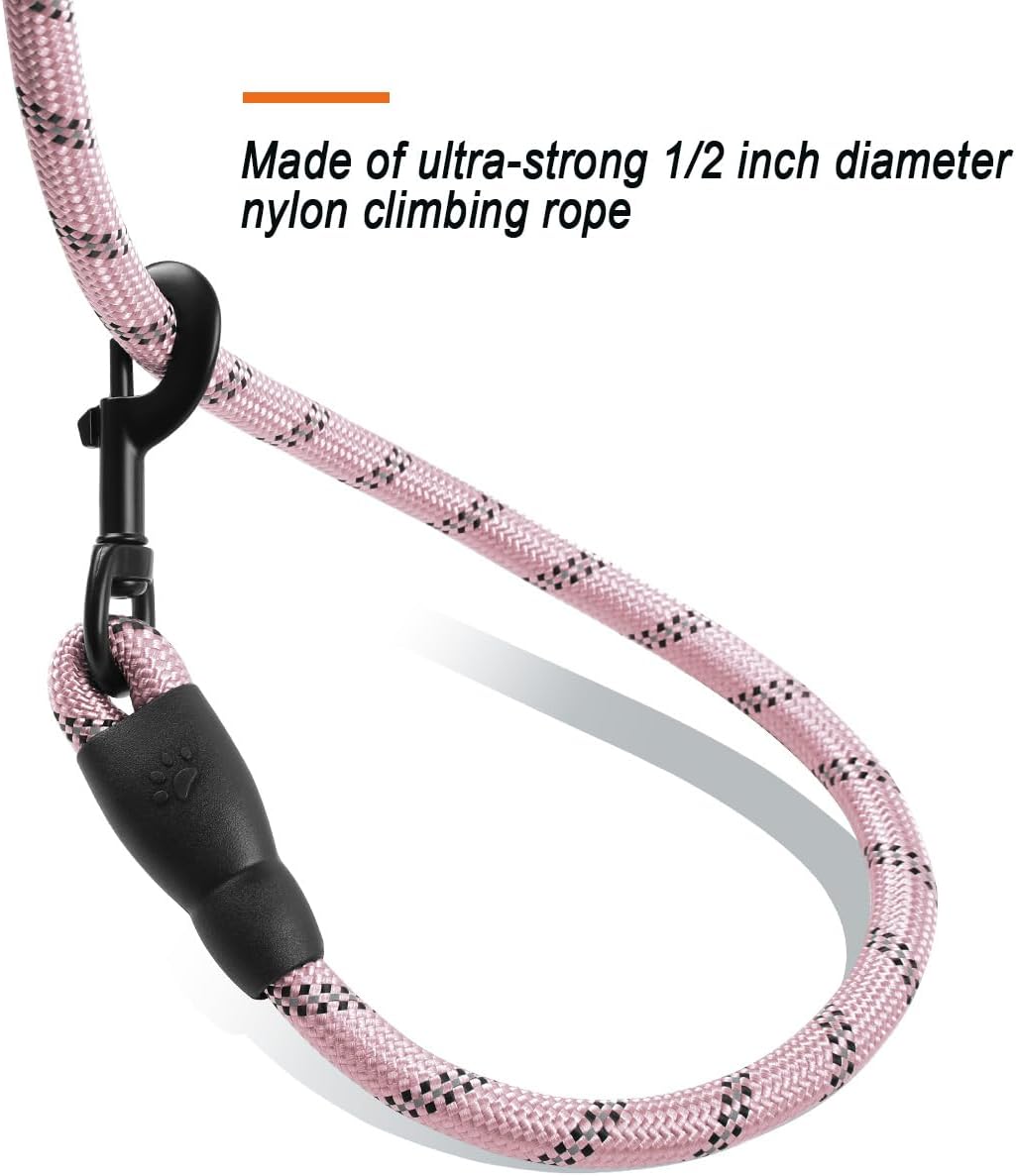 BARKBAY Dog Leashes for Large Dogs Heavy Duty Dog Leash 4/5/6 FT with Comfortable Padded Handle and Highly Reflective Threads for Medium Large Dogs Walking Training Running (4FT-1/2,Baby Pink)