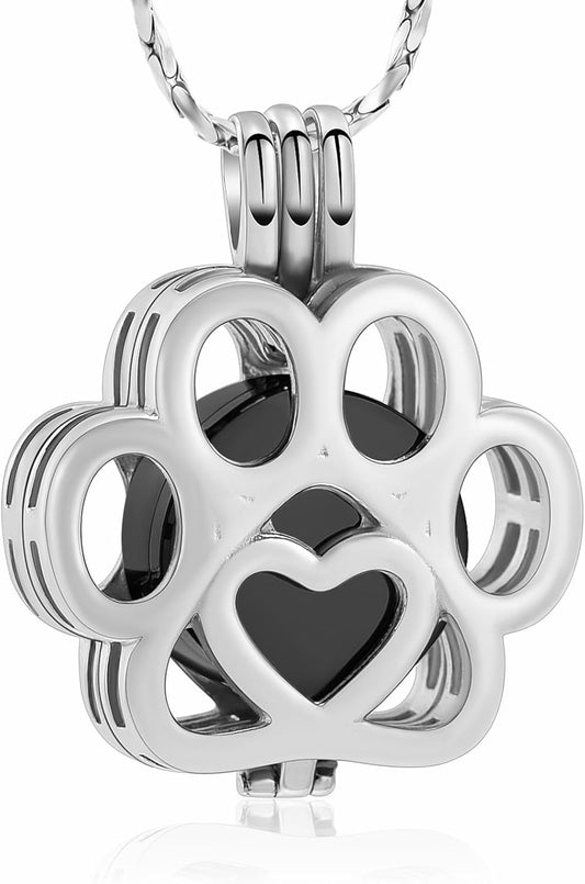 Imrsanl Pet Ashes Necklace Cremation Jewelry for Cat Dog Ashes Pendant Paw Print Urn Necklace for Women Men Keepsake Jewelry for Memorial Locket