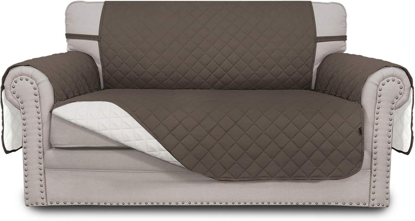 Easy-Going Reversible Loveseat Couch Cover for 2 Cushion Couch Sofa Cover for Dogs Water Resistant Furniture Protector with Foam Sticks Elastic Straps for Pet (Loveseat, Taupe/Ivory)