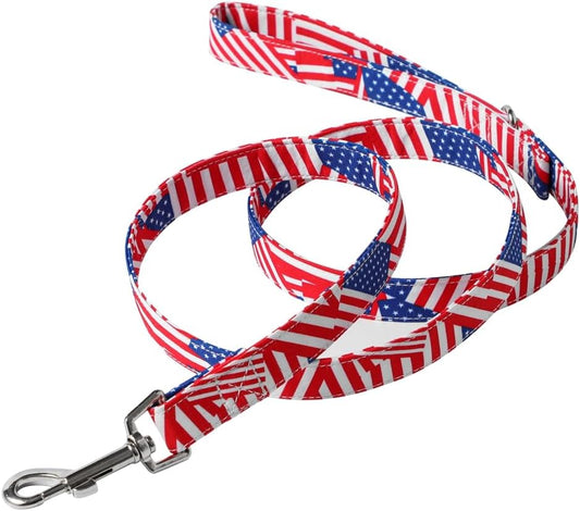 American Flag Dog Leash - Premium Nylon, Durable & Comfortable, 360° Rotating Metal Clip, Anti-Tangle Design, Ideal for Small to Medium Dogs (Leash M)