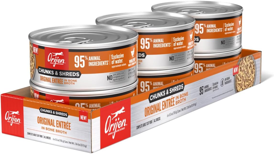 ORIJEN Chunks & Shreds Wet Cat Food Original Entrée 5.5oz Cans (6 Count)
