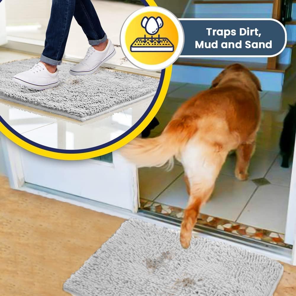 Muddy Mat® Shown on TV – Super Absorbent Microfiber Dog Door Mat for Muddy Paws, Non-Slip Washable Pet Rug, Quick Dry Chenille Entryway Carpet, Machine Washable Indoor Outdoor mat, White 28"x18"