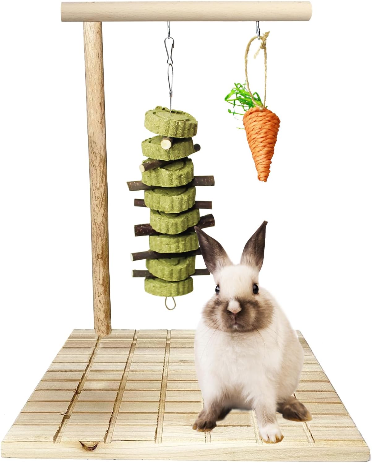 Hamiledyi Bunny Scratching Board Chew Toys Rabbit Wood Toy for Bunnies Boredom Rabbits Toys for Indoor Rotatable Pet Play Toy for Chinchilla Guinea Pigs Hedgehog