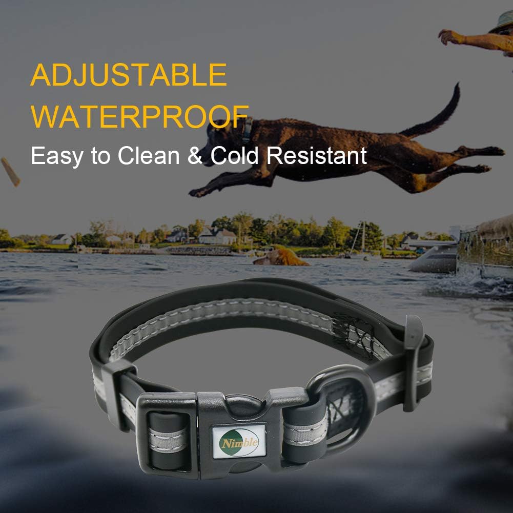 NIMBLE Dog Collar Waterproof Pet Collars Anti-Odor Durable Adjustable PVC & Polyester Soft with Reflective Cloth Stripe Basic Dog Collars S/M/L Sizes (Small (9.45”-14.17”inches), Black)