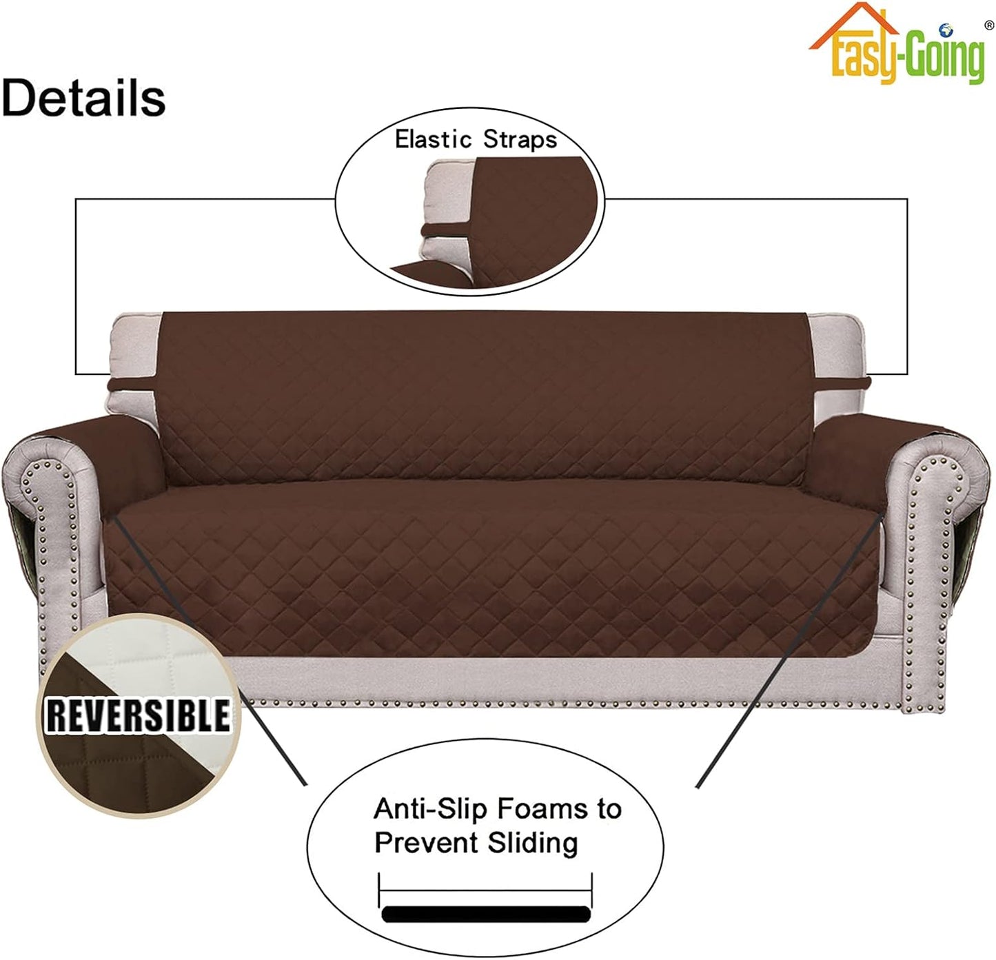 Easy-Going Oversized Chair Sofa Slipcover Reversible Sofa Cover Water Resistant Couch Cover Furniture Protector Cover with Elastic Straps for Pets Dog (Oversized Chair, Coffee/Ivory)