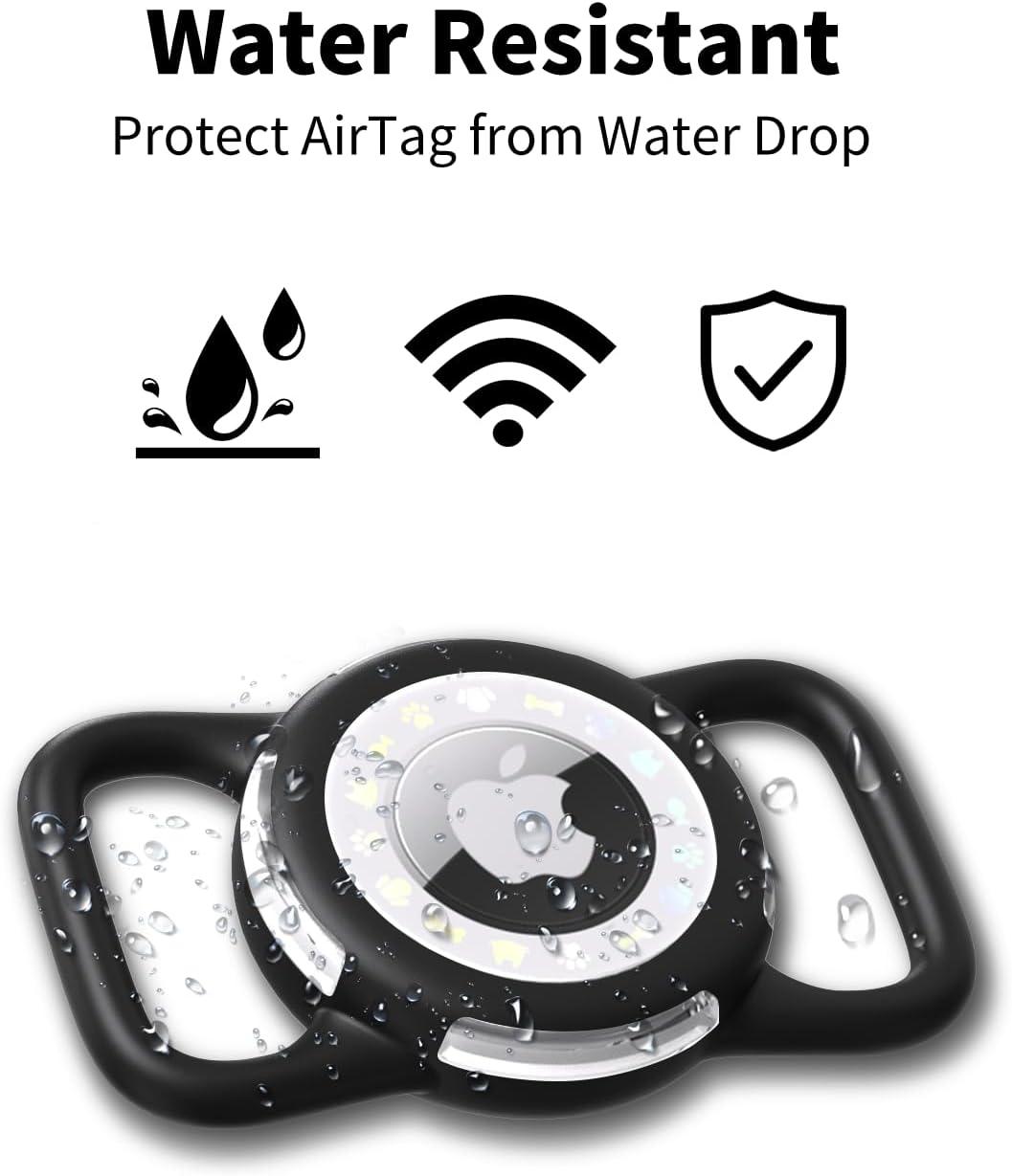 Airtag Dog Collar, Waterproof Airtag Holder for Dog Collar & Cat Collar Slicone Full Body Covered Pet Air Tag Holder (Black, Regular)