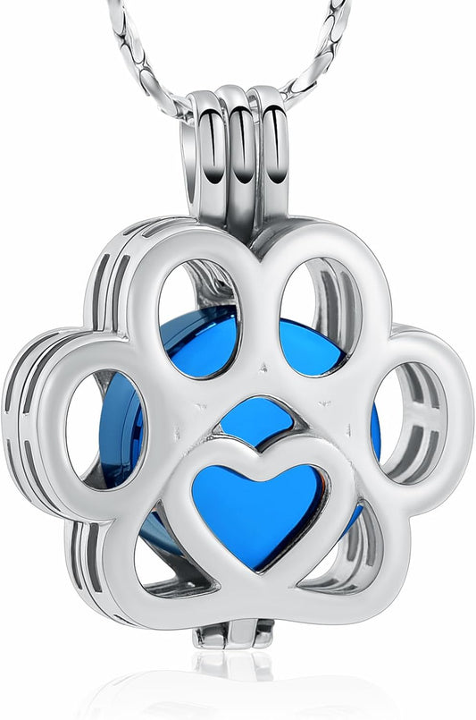 Imrsanl Pet Ashes Necklace Cremation Jewelry for Cat Dog Ashes Pendant Paw Print Urn Necklace for Women Men Keepsake Jewelry for Memorial Locket