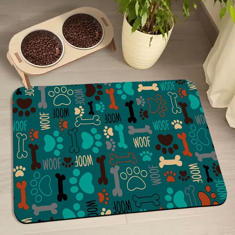Dog Food Mats for Floors Waterproof, Dog Cat Water Bowl Mats Pet Feeding Absorbent Mat Dog Cat Pet Placemats for Food and Water Green 16 * 24 inch