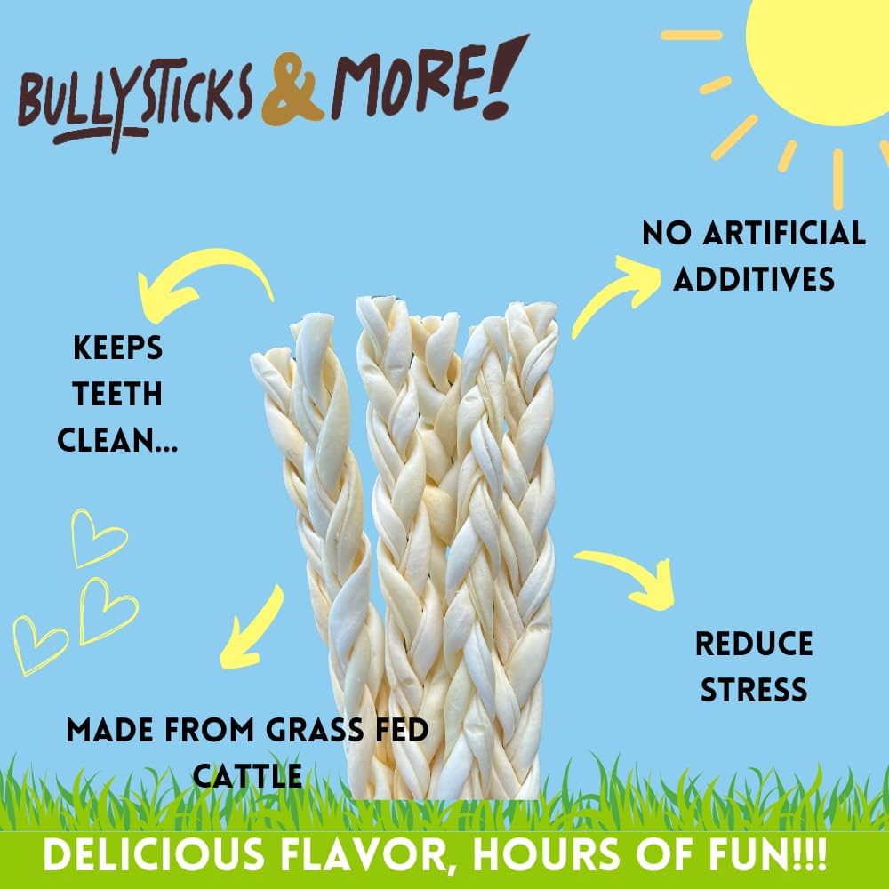 BULLYSTICKS & MORE Beef Cheek Braids for Dogs (10-12" Thick - 6 Count) - Beef Cheek Bones for Dogs - Dog Parents Choice - Premium Beef Cheek Rolls