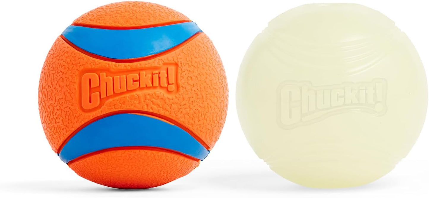 Chuckit! Ultra Ball Dog Toys - Size Large - for Dogs 60-100 lbs - Made from Durable Rubber - Super Bouncy - Day & Night Bundle - Floats in Water - 3-inch Diameter - Pack of 2