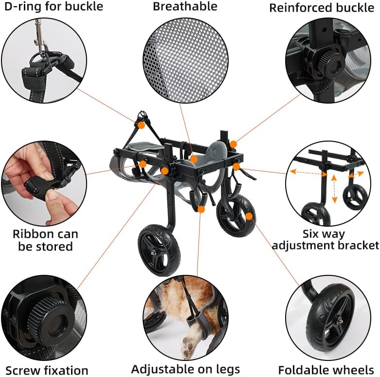 Large Dog Wheelchair for Back Legs with Pet Traction Rope - Adjustable Hind Leg Support Cart with Breathable Air Mesh Harness, All-Terrain Wheels & Foldable Frame - Mobility Aid for Disabled/Injured