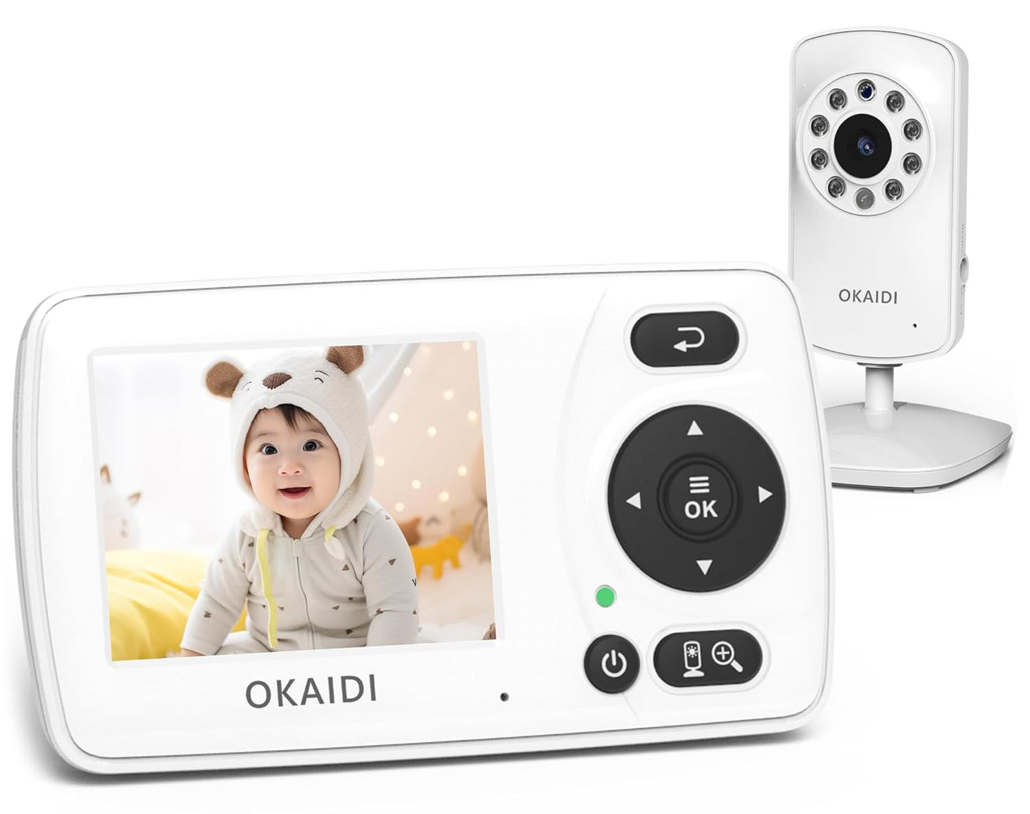 OKAIDI Video Baby Monitor with Camera and Audio, 2.4'' Portable Travel Baby Monitor No WiFi, Infrared Night Vision, VOX Mode, 1000ft Long Range, Ideal for Baby/Pet/Elderly