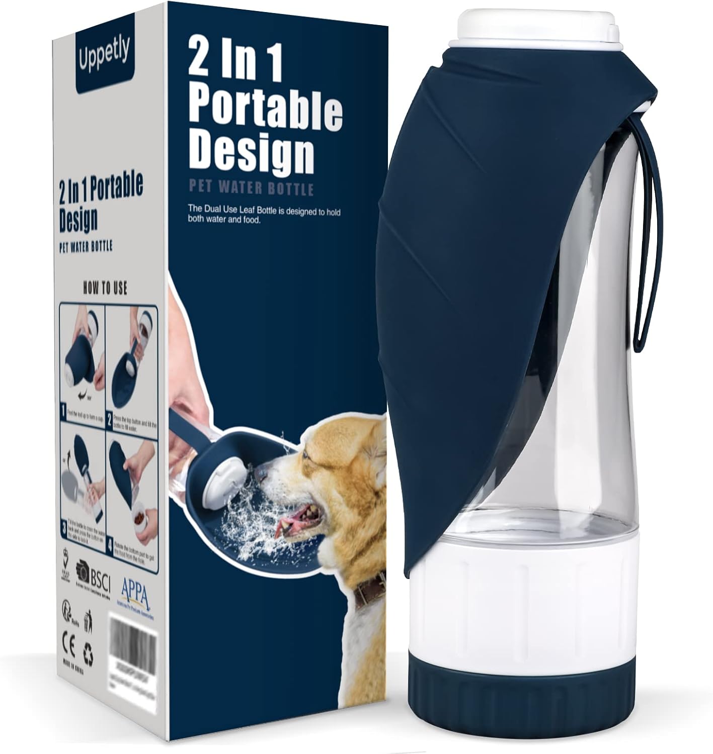 Dog Water Bottle, Portable Pet Water Bottle with Food Container and Drinking Feeder, Leak Proof, BPA-Free, Foldable Puppy Water Cup Dispenser for Outdoor Walking, Travel, Hiking 20OZ