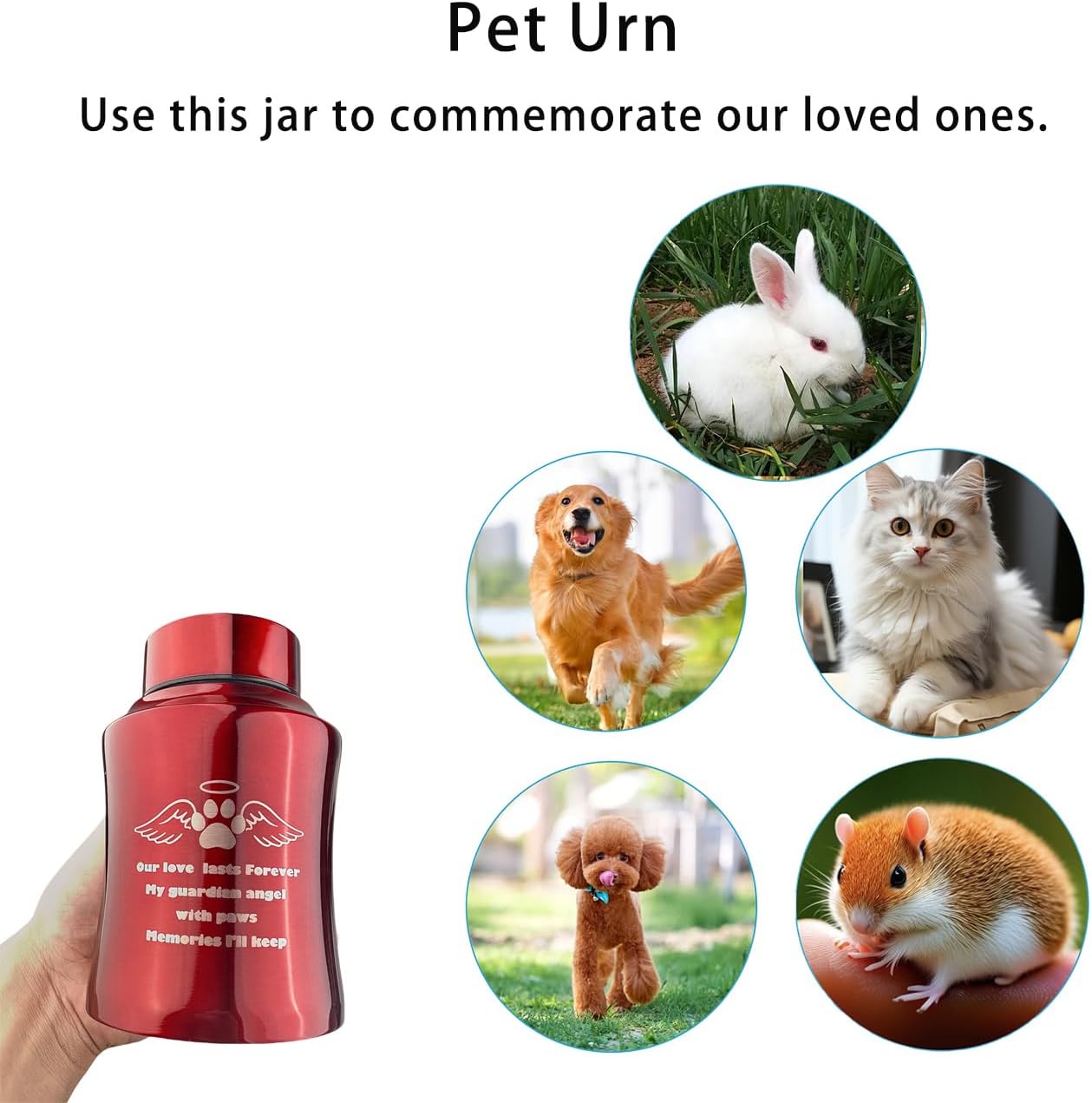 Medium Red Pet Cremation Urn – Aluminum Alloy Urn for Dog or Cat Ashes with Paw & Wings Design – Secure Screw Lid – Fits Pets up to 80 lbs – Memorial Ashes Container
