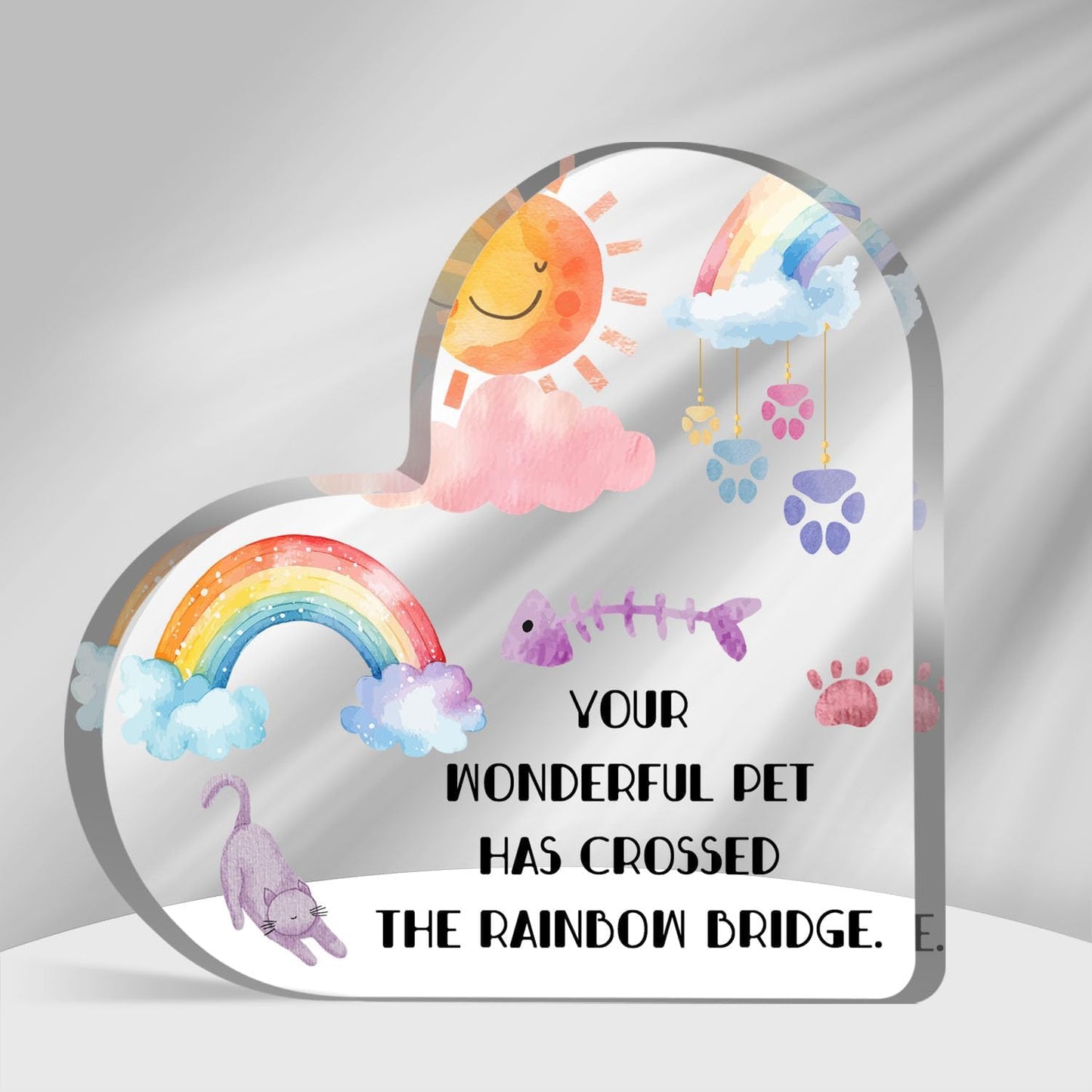 Cat Memorial Gifts for Loss of Cat, Pet Memorial Acrylic Rainbow Bridge Decorations Condolences Gifts for Pet Loss Remembrance Keepsake, Beloved Pet Cat Sympathy Gifts