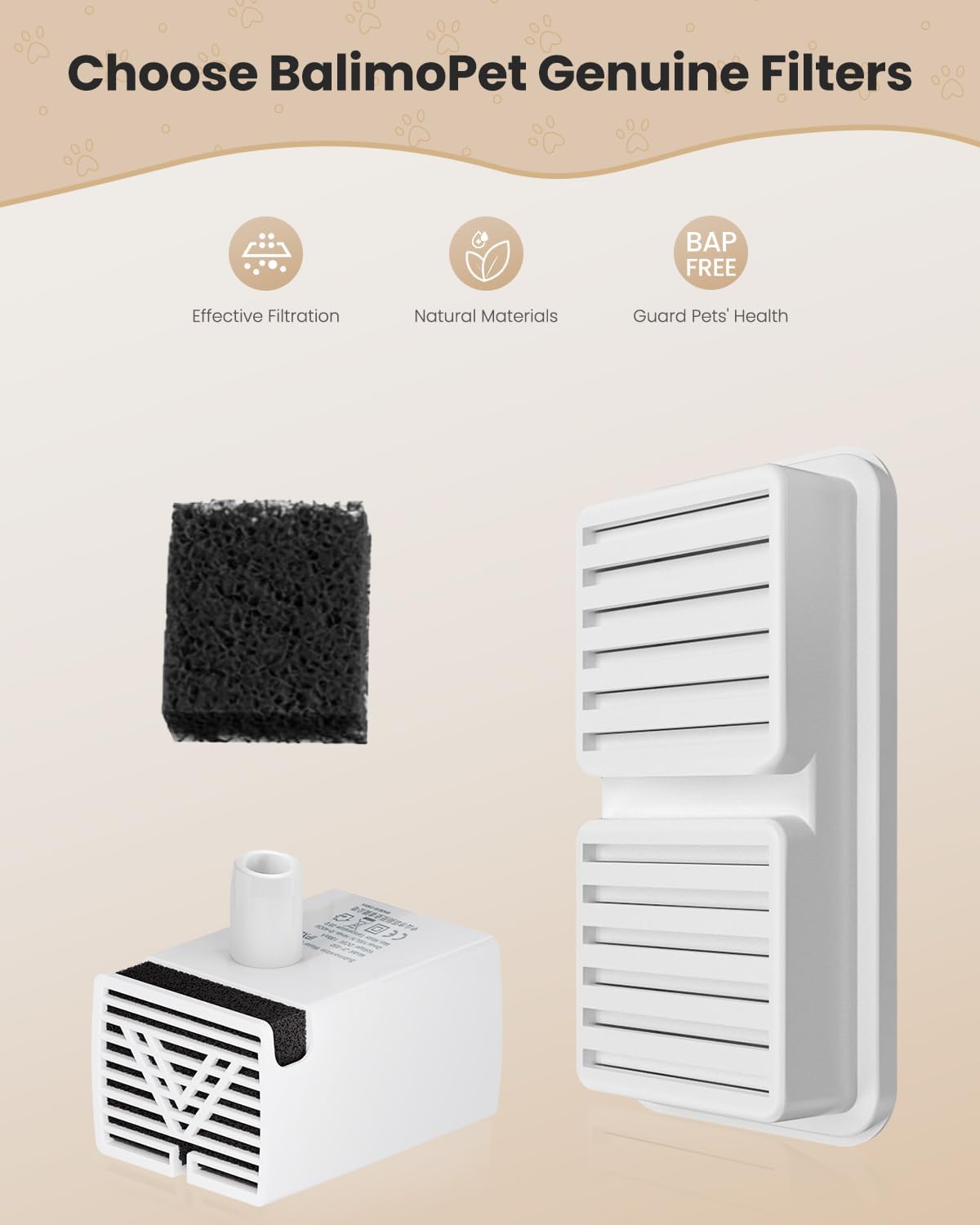 Cat Water Fountain 6 Filters & 6 Sponges Replacement Cartridge for Cats Pet Water Dispenser