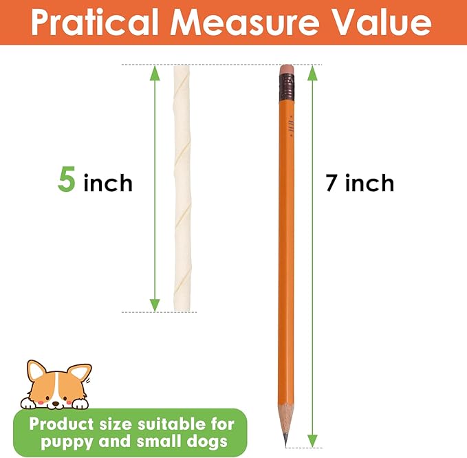 MON2SUN Dog Rawhide Twist Sticks Natural 5 Inch Thin Sticks Rawhide Chews Treats for Puppy and Small Dogs 120 Count