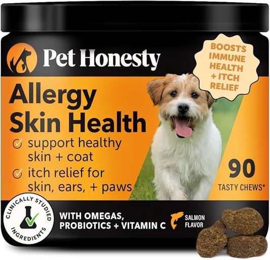 Allergy Skin Health - Allergy Itch Relief, Fish Oil for Dogs, Probiotics for Healthy Skin, Shiny Coats, Helps Reduce Normal Shedding, Soft Chews for Healthy Skin & Coat - 90 Ct (Salmon)