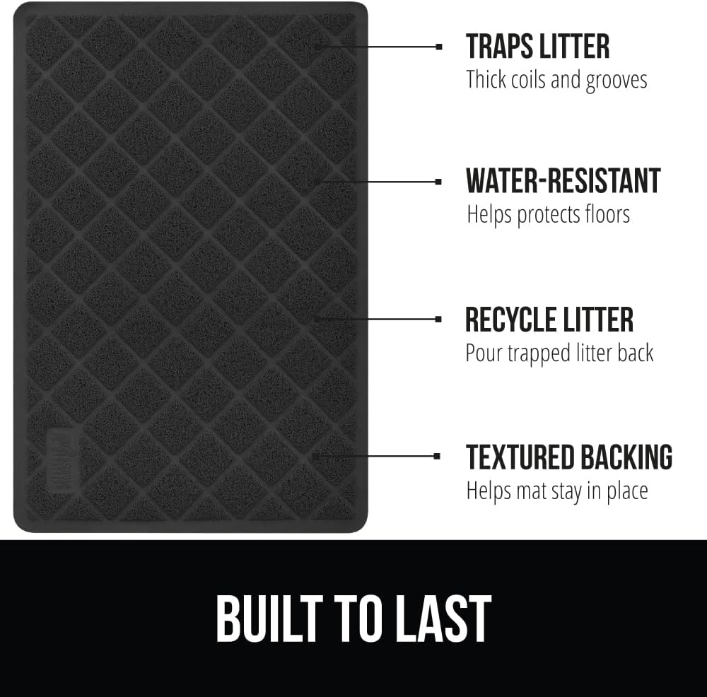 GORILLA GRIP Cat Litter Box Mat, Water Resistant, US Designed Kitty Litter Trapping Mats, Easy to Clean, Scatter Control, Less Mess and Clean Floors, Kitten Supplies for Indoor Cats, 30x20 Black