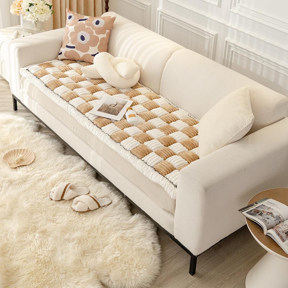 Couch Cover for Dogs Washable, Sofa Cover Protector, Couch Covers for 3 Cushion Couch Sofa Pet Friendly, Soft, Non Slip (27.6 x 59 Inch, Light Brown)