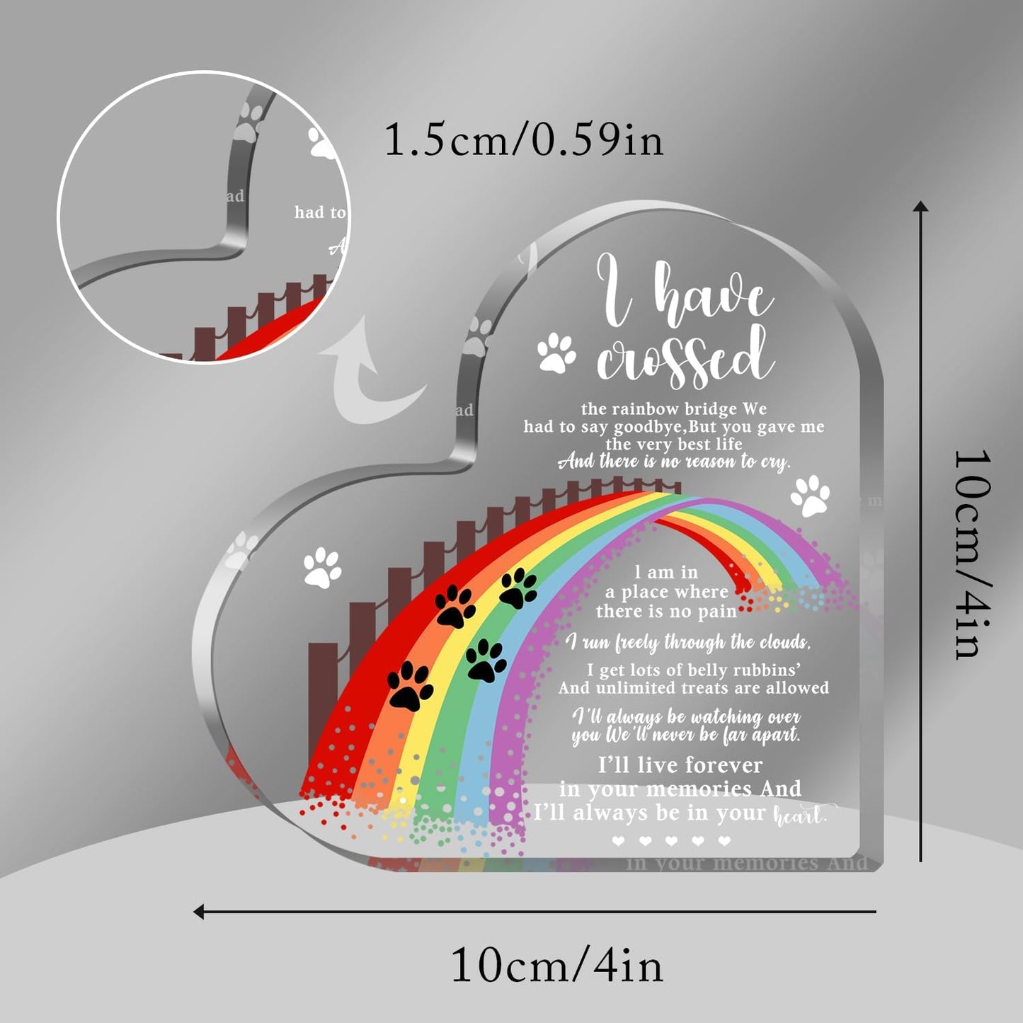 Xendelow Pet Memorial Gifts, Sympathy Gifts for Loss of Dog Cat, Pet Sympathy Present, Pet Memorial Acrylic Rainbow Bridge Decorations, Condolences Gift for Remembrance, Bereavement Gift for Loss Pet