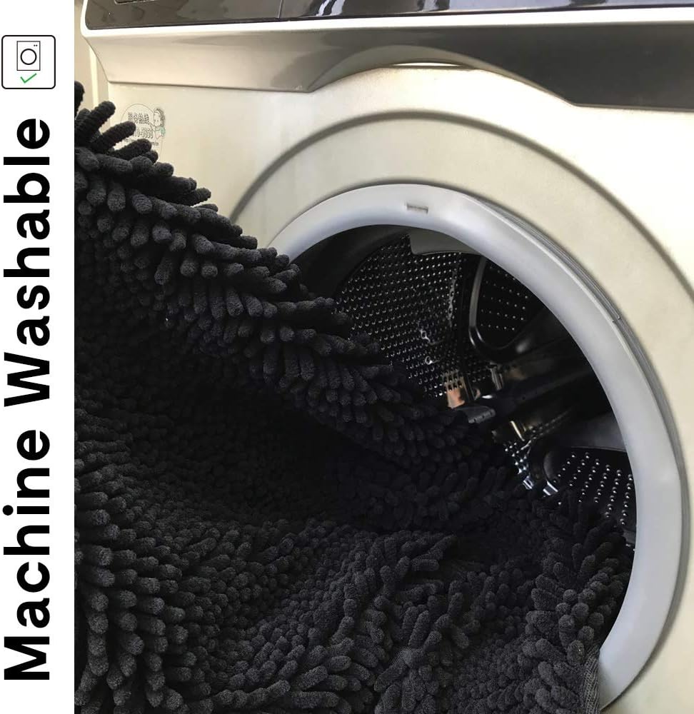 NJSBYL Bath Rugs Mats Black 26X36 Inches Shaggy Chenille Bathroom Doormats Machine Washable Dry Ultra Soft Water Absorbent