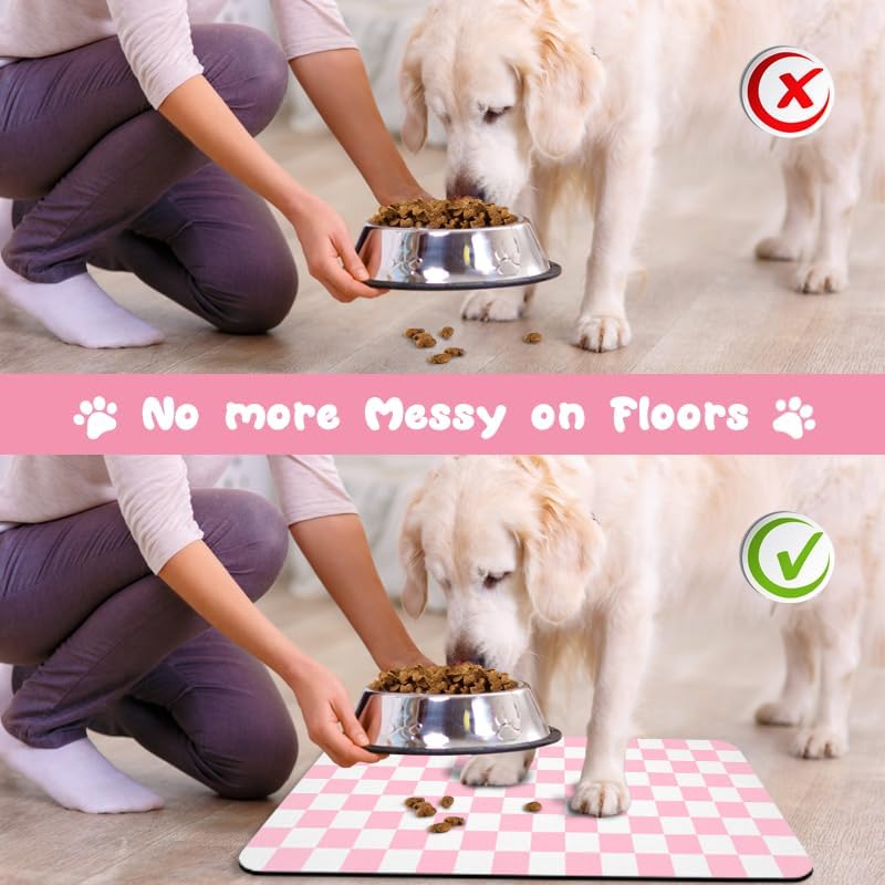 Dog Food Mats for Floors Waterproof, Pet Water Bowl Mats Pet Feeding Absorbent Placemats Plaid 17 * 30 inch