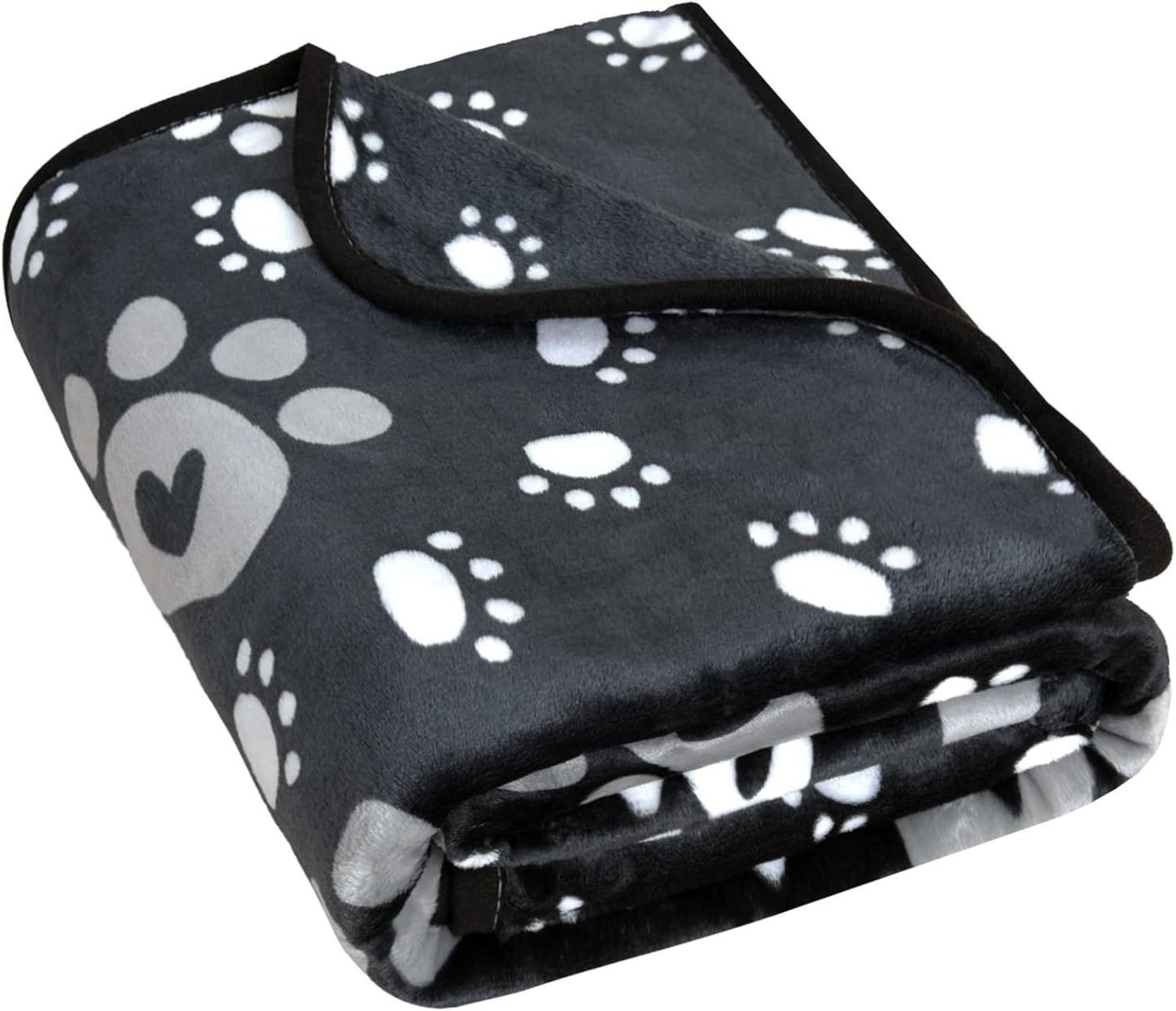 Dog Blanket, Soft Fleece Dog Blankets for Large Dogs, Fluffy Flannel Pet Cat Puppy Blanket Mat Cover for Bed Couch, Cute Paw Print Throw Blanket for Dogs, Black 60"X50"