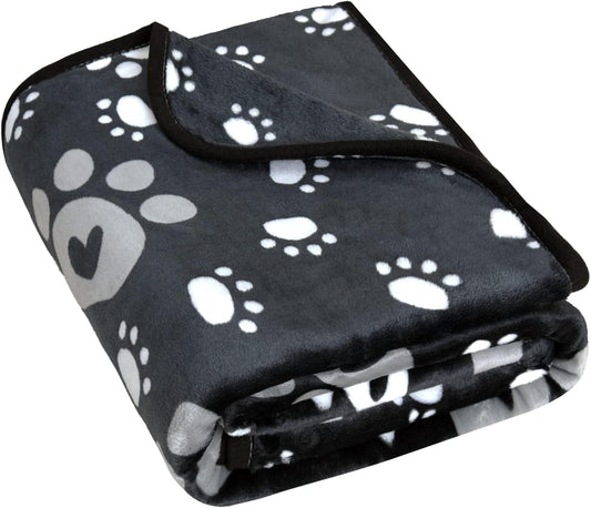 Dog Blanket, Soft Fleece Dog Blankets for Large Dogs, Fluffy Flannel Pet Cat Puppy Blanket Mat Cover for Bed Couch, Cute Paw Print Throw Blanket for Dogs, Black 60"X50"